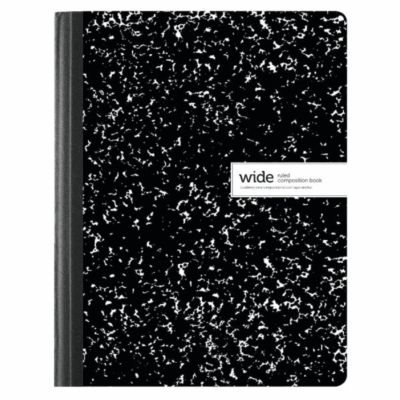 Composition Book, 7-1/2" x 9-3/4", Wide Ruled, 100 Sheets, Black/White