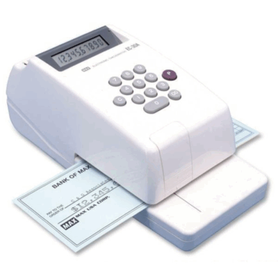 MAX USA Electronic Check Writer, 10-Digit, 3 13/16" x 4 7/16" x 9 1/8", Gray/Platinum